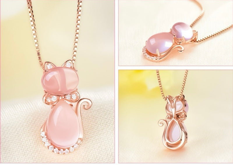 Collar de Gato en Cuarzo Rosa con Circonia ♥ 😻